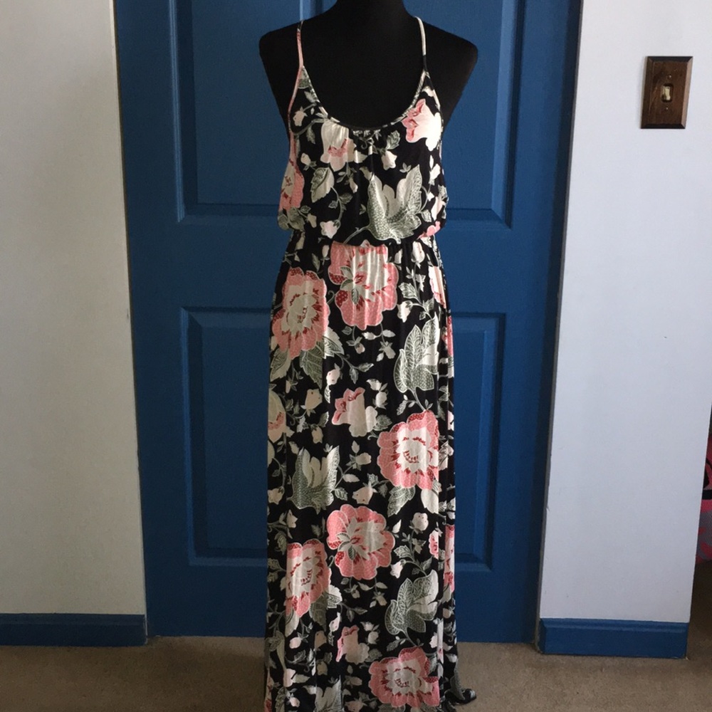 Loft Floral Strappy Back Maxi Dress